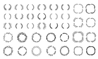 Big collection of hand drawn vector floral wreaths and frames 