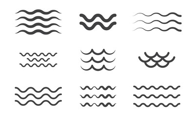 Wavy line icon set. Water or wave symbol collection