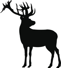 Vector black silhouette of deer. Shadow icon. 