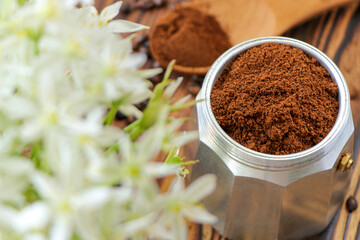 ground coffee and coffee beans