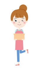 荷物を持ってウインクする主婦のイラスト2