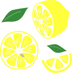 手描きの輪切りレモンと葉