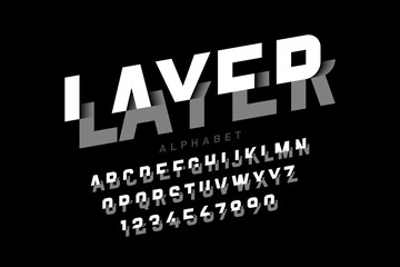 Layered font, alphabet letters and numbers