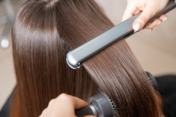 Concept straighten spa. Keratin recovery hair and protein treatment pile with professional...