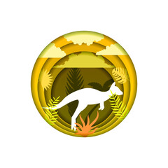 Orange Abstract Paper Cut Tree Design Elements Vector Background Kangaroo Africa Animal Wild Silhouette Nature