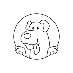 happy dog with tongue protrudes on circle frame outline drawing illustration for dog's tongue protrudes