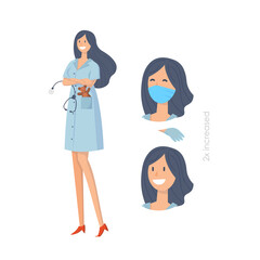 Obraz premium Doctors without mask and in mask. Medical workers on a white. Hospital staff. Vector illustration in a flat style. Trendy people.
