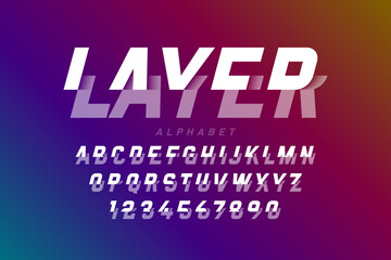 Layered font, alphabet letters and numbers