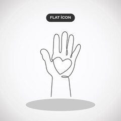 Hand with heart. Raised hands volunteering vector concept one line