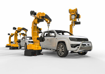 3D render image representing Automotive manufacturing process