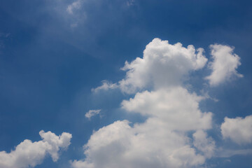 Fototapeta na wymiar Blue skies with heavy amount of white fluffy clouds.