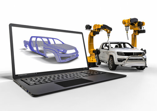 3D render image representing Automotive manufacturing process