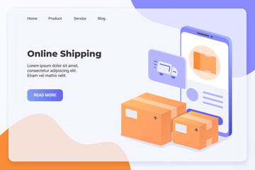 Delivery service with online shipping campaign concept for website template landing or home page website.modern flat cartoon style