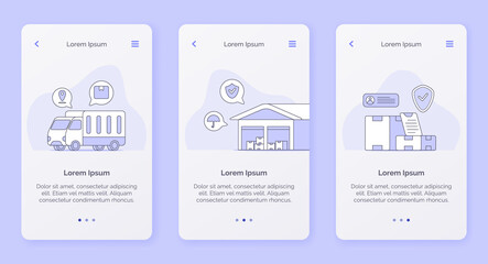 Delivery service with truck warehouse shipping box campaign concept for mobile apps design landing template modern flat outline style.