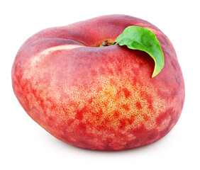 Chinese flat donut peach with leaf isolated on white background with clipping path. Full depth of...