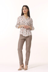 Indian business woman in formal blue blouse closeup photo isolated on white