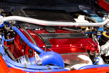 Turbocharged engine on a sports car,