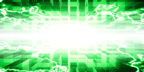 shining green urbanism with lightning