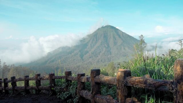Video of high volcano with clouds on Java island in Indonesia
