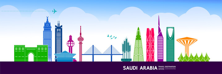 Saudi Arabia travel destination grand vector illustration. 