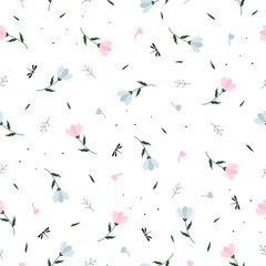 Seamless texture pattern Small and large flower background and small dragonfly. Motifs scattered random designed for use in textiles, fabrics, publication, gift wrap, vector illustrations.