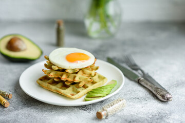 Fresh delicious and nutritious breakfast with waffles with spinach