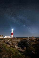 Portland Bill Lighthouse and Obelisk under the Milky Way