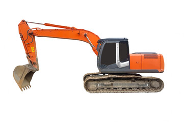 Fototapeta premium Crawler Excavator. Digger hydraulic excavator with dipper isolated on white background. construction machinery