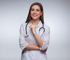 Smiling nurse in white uniform with stethoscope