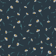 Cute hand drawn floral seamless pattern, chamomile background, great for textiles, banners, wallpapers, wrapping - vector design