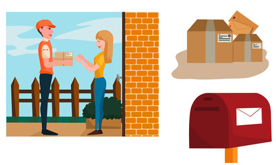 Set vector illustration flat design of transportation such transport personnel who are delivering products to customers, Parcels and letters gathered to prepare for delivery to customers.
