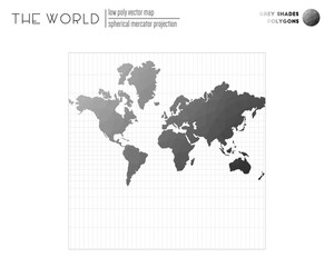 Vector map of the world. Spherical Mercator projection of the world. Grey Shades colored polygons. Modern vector illustration.