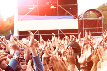 Open air festival crowd hands