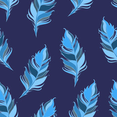 Obraz premium Feathers Seamless pattern. Vector illustration. Blue background