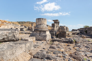 Fototapeta na wymiar The ruins of the Greek - Roman city of the 3rd century BC - the 8th century AD Hippus - Susita on the Golan Heights near the Sea of Galilee - Kineret, Israel