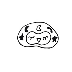 Cute pillow with a funny face and stars. Drawing in the style of doodles. Isolated on a white background.