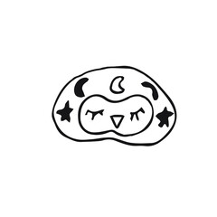 Cute pillow with a funny face and stars. Drawing in the style of doodles. Isolated on a white background.