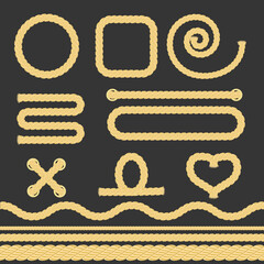 Brown Nautical Rope Set on a Dark Background. Vector