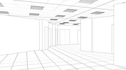 empty pavilion, contour visualization, 3D illustration, sketch, outline