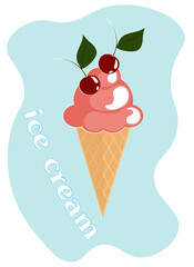 cherry ice cream in a cone
