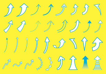 曲線の矢印のアイコンセット（黄色×ブルー）