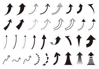 曲線の矢印のアイコンセット（モノクロ）