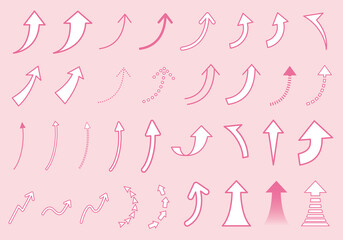 曲線の矢印のアイコンセット（ピンク）