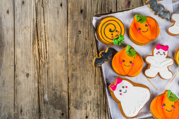 Halloween background with Funny Gingerbread Cookies