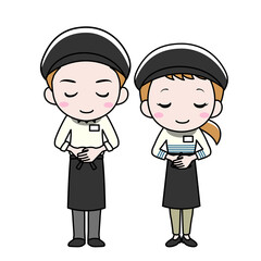 頭を下げるカフェ店員