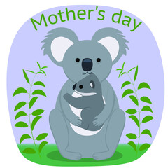 Mother's day. Koala with a baby. Vector flat image. Clipart