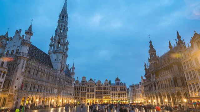 The Grand Place with Brussels Town Hall at night in Brussels city, Belgium