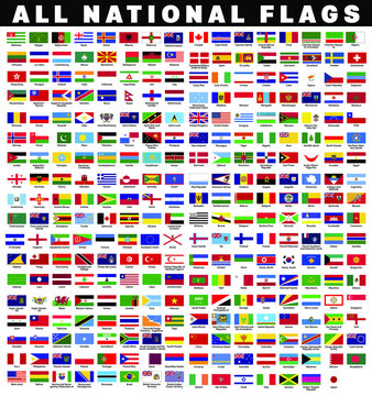 Collection of all national country flags with names flat icon with vector file.