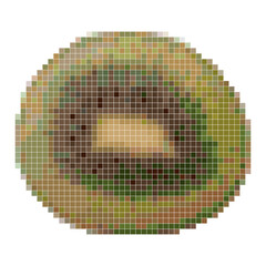 Pixel graphic slice of kiwi, tropical fruit. 8 bit. Vector illustration.