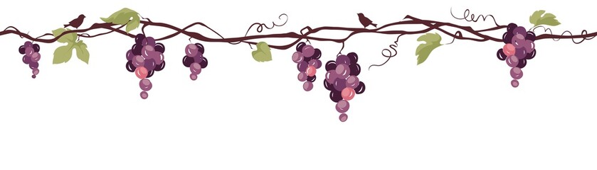 Grapevine with birds / Seamless vector illustration, narrow background, floral design element	 - obrazy, fototapety, plakaty